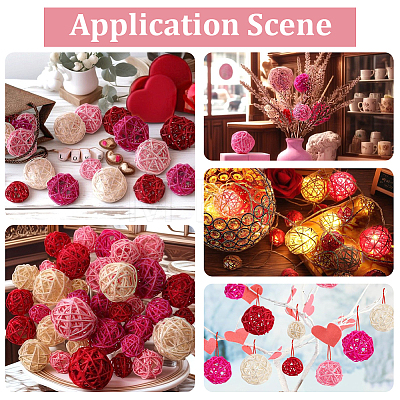 32Pcs 12 Styles Wicker Rattan Balls AJEW-SC0004-28-1