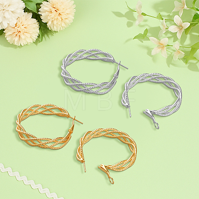 4 Pairs 2 Colors Iron Twist Hoop Earrings EJEW-HY0001-59-1