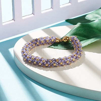 Glass Seed Beaded Bracelet with Brass Magnetic Clasp BJEW-JB07802-05-1