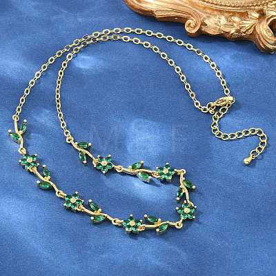 Brass Pave Cubic Zirconia Flower Link Chain Necklaces KK-CBA4547-18G-03-1