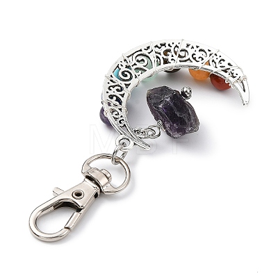 Wire Wrapped Chakra Synthetic & Natural Mixed Stone & Alloy Moon Pendant Decorations HJEW-JM01575-1