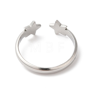 304 Stainless Steel Double Star Open Cuff Ring for Women RJEW-K245-27P-1