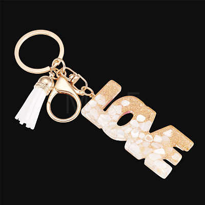 Alloy & Resin Tassel Keychainss AJEW-TADJ0001-20G-08-1