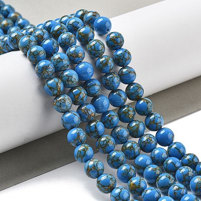 Synthetic Gold Line Turquoise Beads Strands G-A255-A03-01A-1