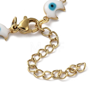Moon with Evil Eye Enamel Link Chain Bracelet BJEW-G683-01G-1
