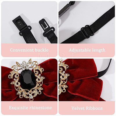 Polyester Bow Tie with Alloy Glass Brooch AJEW-WH0481-784C-1