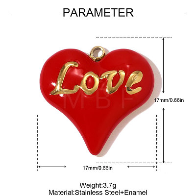 Valentine's Day 304 Stainless Steel Enamel Pendants STAS-OY008-05G-1