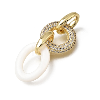 Natural White Shell and Brass Micro Pave Clear Cubic Zirconia 3 Ring Linking Rings KK-C262-05C-G-1
