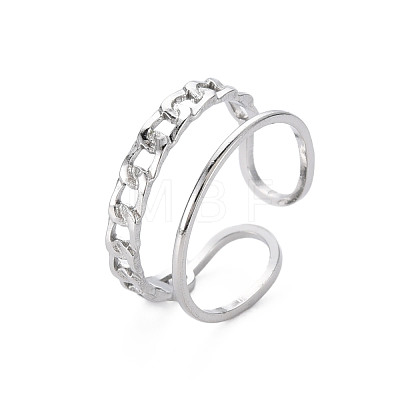 304 Stainless Steel Curb Chain Shape Cuff Ring RJEW-N038-038P-1