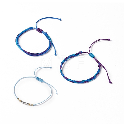 3Pcs 3 Style Plastic Braided Bead Bracelets Set BJEW-B065-10B-1