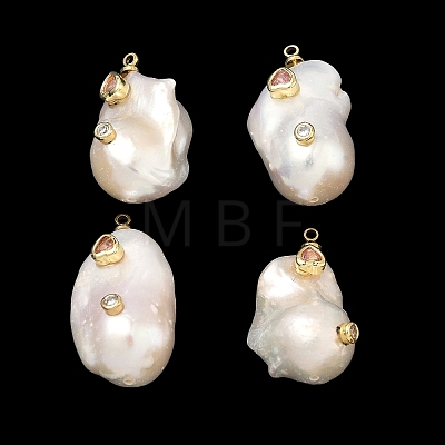 Brass & Pearl Micro Pave Cubic Zirconia Pendants KK-H259-13D-G03-1