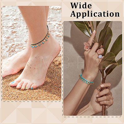 Bohemian Synthetic Turquoise & Brass Bell Tassel Braided Waxed Cord Anklets & Bracelets for Women SJEW-PH0001-30-1