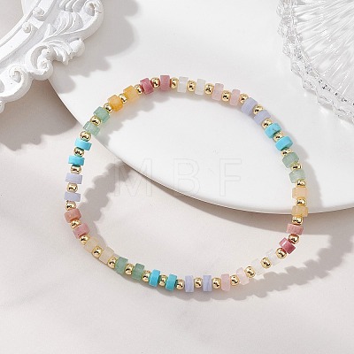 Natural Green Aventurine & Rose Quartz & Howlite & White Jade & Yellow Aventurine & Synthetic Blue Lace Agate & Brass Beads Stretch Bracelets for Women BJEW-JB13334-03-1