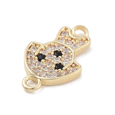 Brass Pave Clear & Black Cubic Zirconia Pet Puppy Connector Charms KK-Z061-01G-02-1