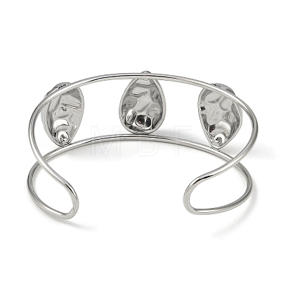 Non-Tarnish 304 Stainless Steel Wide Hollow Textured Horse Eye Opaen Cuff Bangles BJEW-Q348-06P-01-1