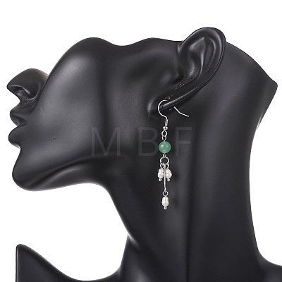 Round Natural Mixed Stone & Natural Pearl Bead Tassel Dangle Earrings EJEW-JE06936-1