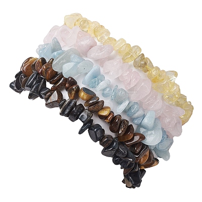 12 Constellation Natural Mixed Gemstone Chip Beaded Stretch Bracelets Sets for Women Men BJEW-JB10264-08-1