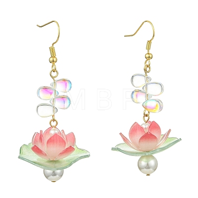 Lotus Glass Dangle Earrings EJEW-TA00812-1