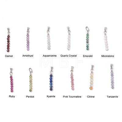 12Pcs 12 Styles Natural Mixed Stone Faceted Round Beaded Pendants PALLOY-JF03556-02-1