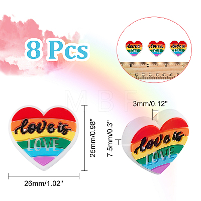 8Pcs Pride Rainbow Theme Food Grade Eco-Friendly Silicone Beads SIL-CA0001-34-1