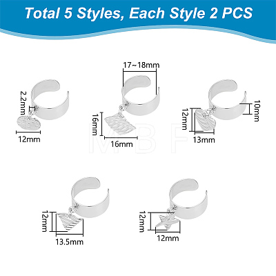 10Pcs 10 Style 304 Stainless Steel Open Cuff Rings Set RJEW-AB00001-1