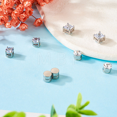  8Pcs 4 Style Clear Cubic Zirconia Flat Round Clip-on Earrings EJEW-TA0001-15-1