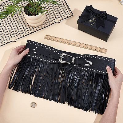 1Pc Adjustable PU Leather Waist Tassel Belts AJEW-CL0005-13-1