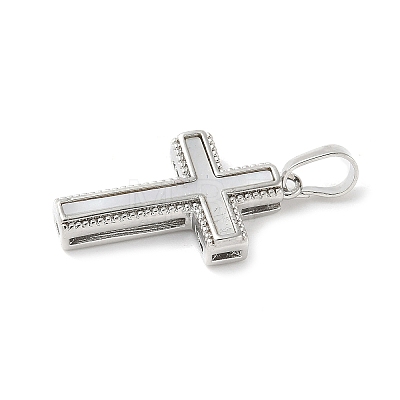 Brass Pave Natural White Shell Pendants KK-S522-01A-P-1