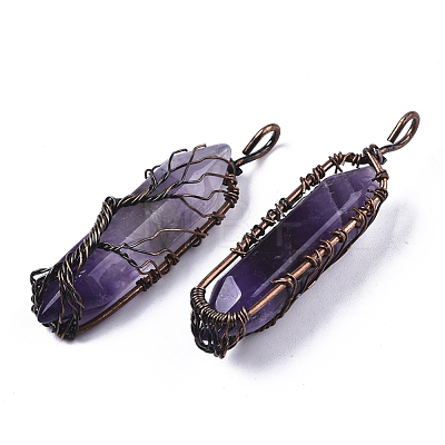 Natural Amethyst Big Wire Wrapped Pendants G-T133-R02C-1