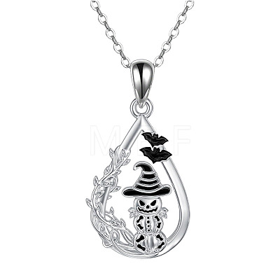 Halloween Alloy Enamel Teardrop with Pumpkin Pendant Necklaces WG58090-01-1