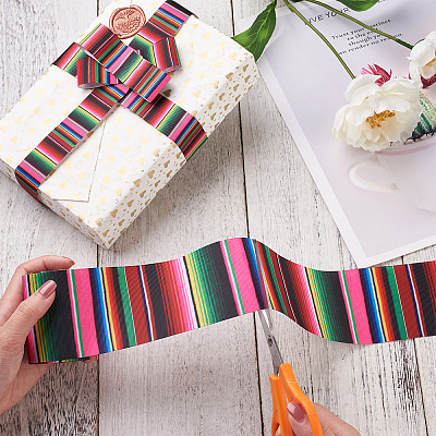 2 Rolls 2 Styles Stripe Pattern Printed Polyester Grosgrain Ribbon OCOR-TA0001-37A-1