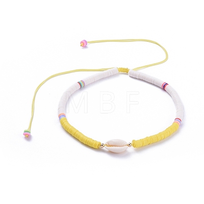 Handmade Polymer Clay Heishi Beads Braided Beaded Necklaces NJEW-JN02724-1