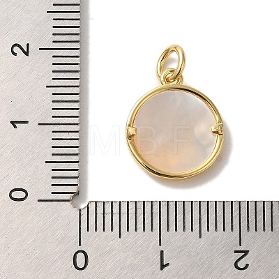 Rack Plating Brass Pave Shell Flat Round with Angel Charms KK-U027-40G-1