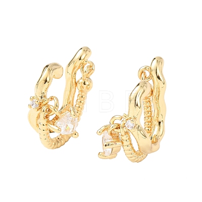 Heart Brass Micro Pave Clear Cubic Zirconia Cuff Earrings EJEW-H178-05G-1