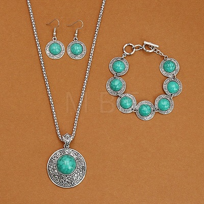 Alloy with Synthetic Turquoise Pendant Necklaces & Link Bracelets & Dangle Earring Sets WGBFEA3-07-1