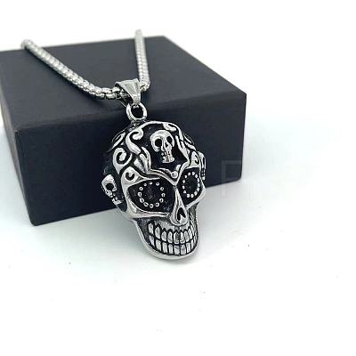 Punk Retro 304 Stainless Steel Skull Pendant Necklaces for Women Men LM6157-1