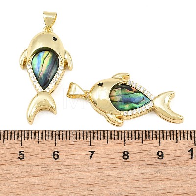 Brass Micro Pave Black Cubic Zirconia with Colorful Shell Pendants CU-CBA9482-02G-06-1