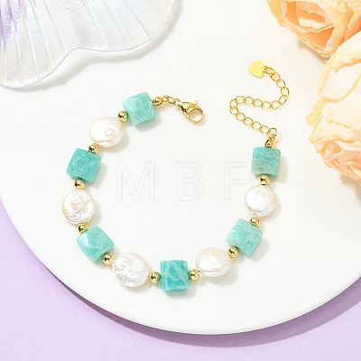 Natural Amazonite & Keshi Pearl Beaded Bracelets for Women BJEW-JB14007-01-1