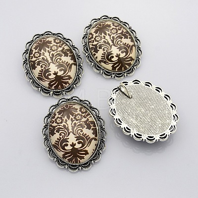 Antique Silver Plated Alloy Glass Oval Pendants GLAA-N0008-02-1