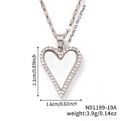 Chic Heart-shaped Brass Clear Cubic Zirconia Pendant Dapped Chain Necklace for Women ZQ4572-2-1