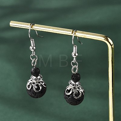 Natural Lava Rock Bead Dangle Earrings EJEW-JE02144-01-1