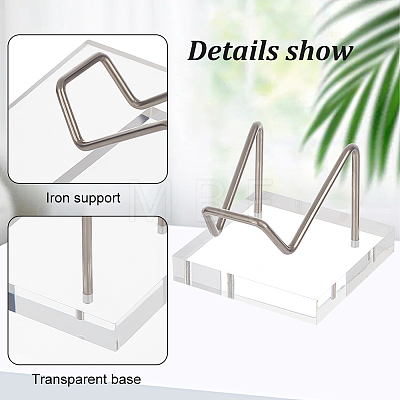 Square Clear Acrylic Base Stainless Steel Arm Mineral Specimens Display Easel Stands ODIS-WH0043-27P-1