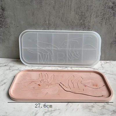 DIY Rectangle with Hand Dish Tray Silhouette Statue Silicone Molds DIY-P070-C01-1