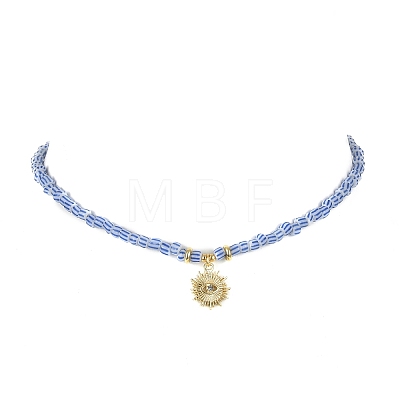 Alloy Pendant Necklace with Glass Seed Beaded Chains NJEW-JN04381-1