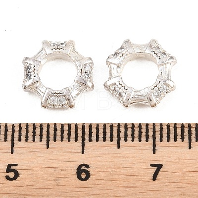 Octagon Brass Micro Pave Clear Cubic Zirconia European Beads KK-B186-15P-1