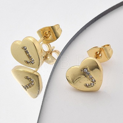 Rack Plating Brass Micro Pave Clear Cubic Zirconia Stud Earrings EJEW-K299-01G-J-1