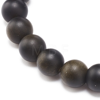 Natural Golden Sheen Obsidian Round Beaded Stretch Bracelet BJEW-JB08453-1