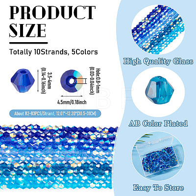 10 Strands 5 Colors Electroplate Transparent Glass Beads Strands EGLA-TA0013-78B-1