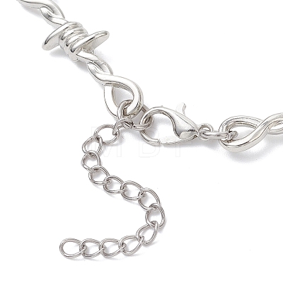 Opalite Heart Pendant Alloy Barbed Wire Link Chain Necklaces for Women NJEW-JN05614-1
