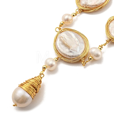Natural Pearl Oval Link Necklaces NJEW-M214-01G-1